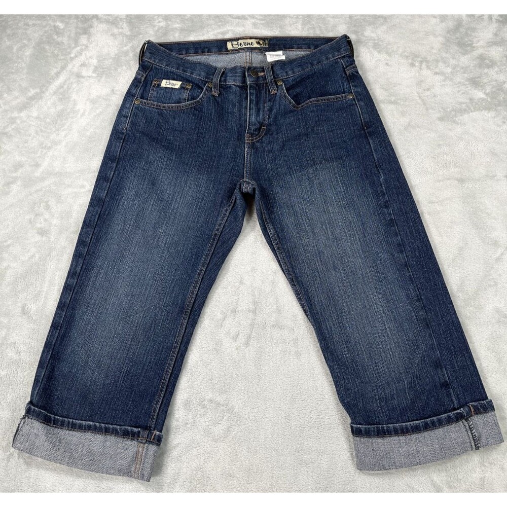 Berne Womens Size 4R Cropped Denim Capri Jeans Cuffed Medium Wash Mid Rise